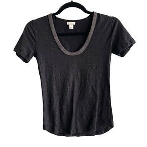 J CREW Scoop Neck Short Sleeve T-Shirt Blouse Black XXS